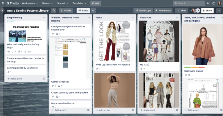 Using Trello to organize sewing patterns