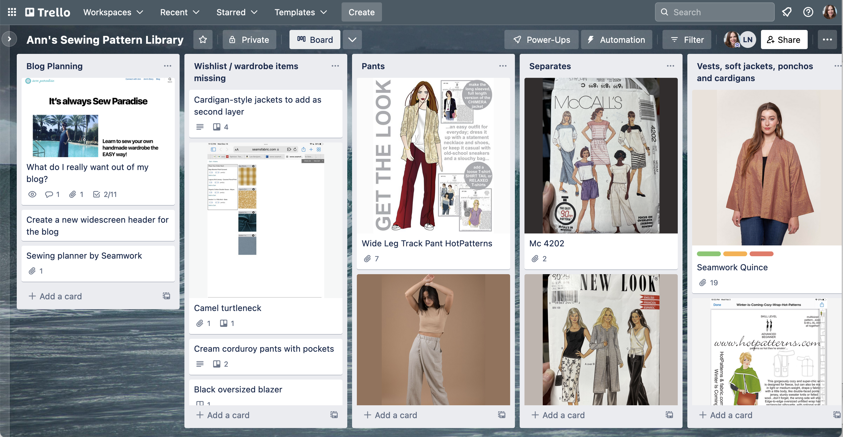 Using Trello to organize sewing patterns