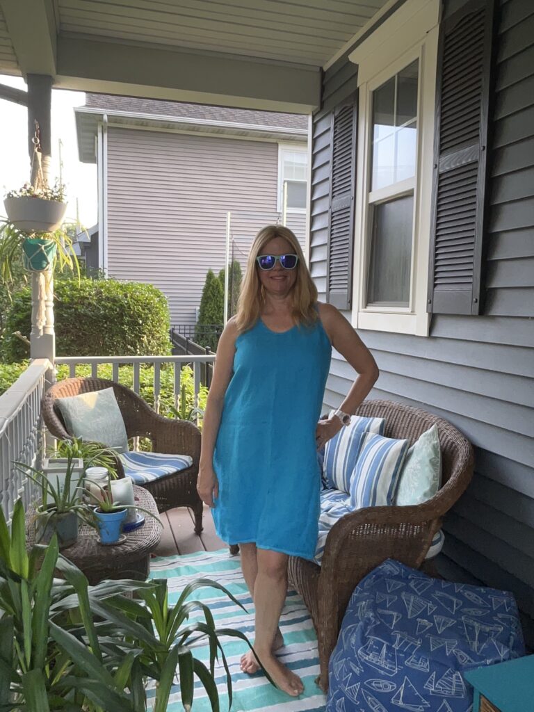Ann Normandy Slip Dress Turquoise Linen