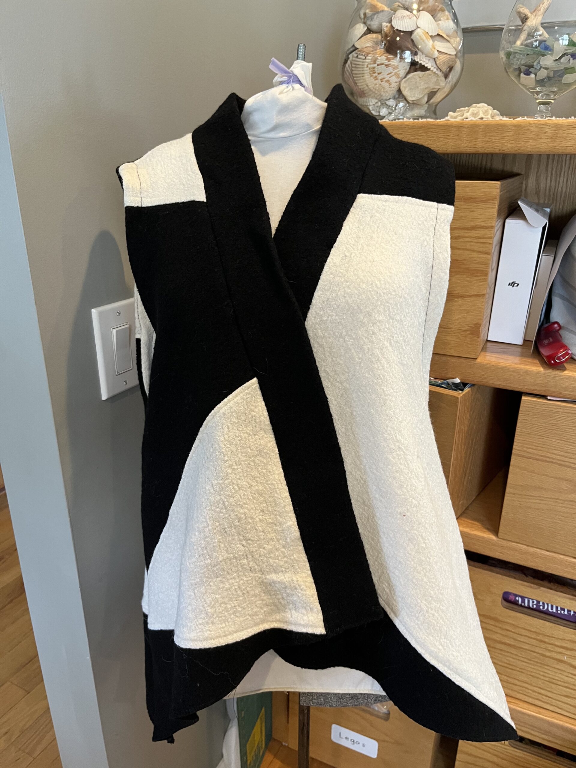 Colorblocked black and white Sewing Workshop Tremont Vest by Sew Paradise