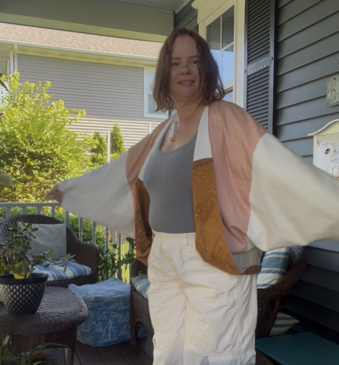 Cocoon jacket from a rectangle of scrap fabric